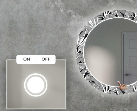 Okrúhle dekoratívne zrkadlo s LED podsvietením do obývacej izby - Black and white jungle #4