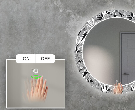 Okrúhle dekoratívne zrkadlo s LED podsvietením do obývacej izby - Black and white jungle #5