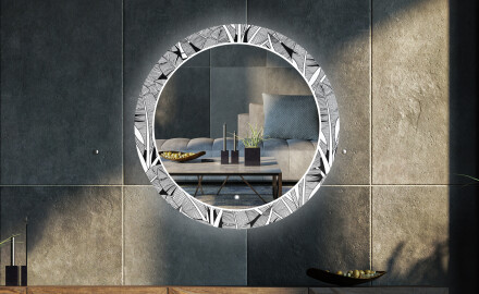 Okrúhle dekoratívne zrkadlo s LED podsvietením do obývacej izby - Black and white jungle