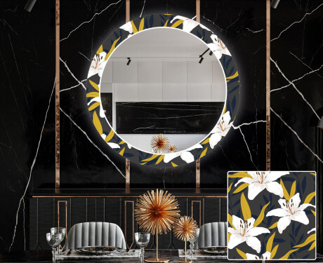 Okrúhle Moderne ozdobné zrkadlo LED do jedáleň - Bells Flowers