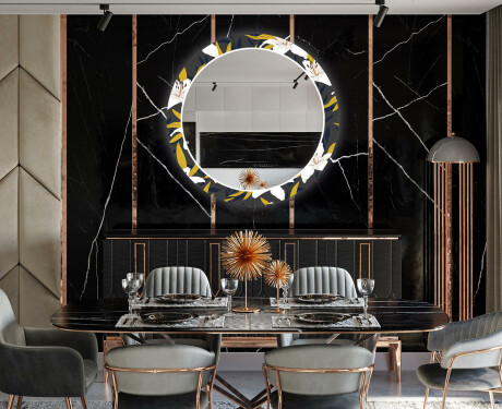Okrúhle dekoratívne zrkadlo s LED podsvietením do jedálne - Bells Flowers #12
