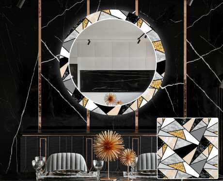 Ozdobne podsvietene okrúhle zrkadlo do jedáleň - Marble Pattern