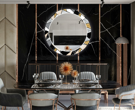 Ozdobne podsvietene okrúhle zrkadlo do jedáleň - Marble Pattern #12