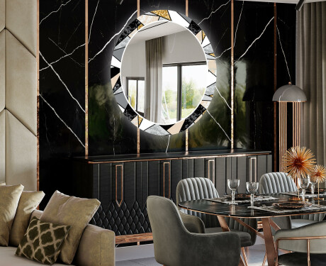 Ozdobne podsvietene okrúhle zrkadlo do jedáleň - Marble Pattern #2