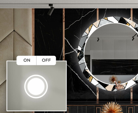Ozdobne podsvietene okrúhle zrkadlo do jedáleň - Marble Pattern #4