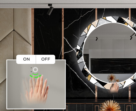 Ozdobne podsvietene okrúhle zrkadlo do jedáleň - Marble Pattern #5