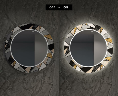 Ozdobne podsvietene okrúhle zrkadlo do jedáleň - Marble Pattern #7
