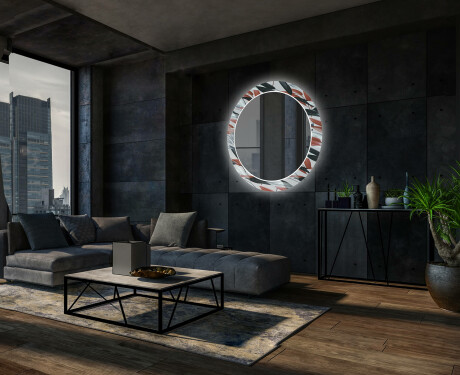 Okrúhle dekoratívne zrkadlo s LED podsvietením do obývacej izby - Leaves #12