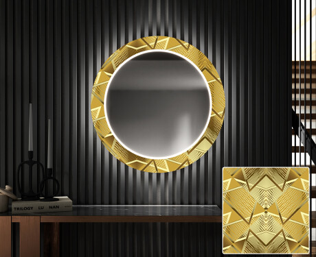 Okrúhle dekoratívne zrkadlo s LED podsvietením do predsiene - Gold Triangles #1