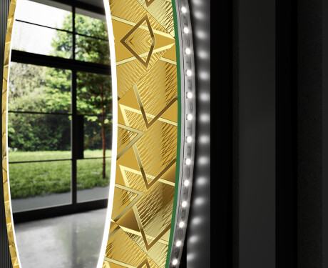 Dekoratívne okrúhle zrkadlo do chodbys osvetlenim - Gold Triangles #11