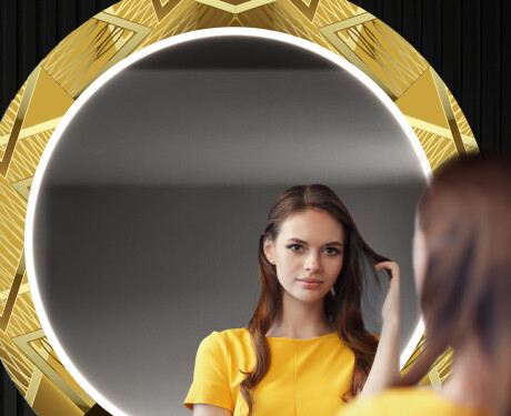 Dekoratívne okrúhle zrkadlo do chodbys osvetlenim - Gold Triangles #12