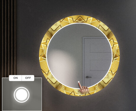 Dekoratívne okrúhle zrkadlo do chodbys osvetlenim - Gold Triangles #4