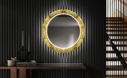 Dekoratívne okrúhle zrkadlo do chodbys osvetlenim - Gold Triangles