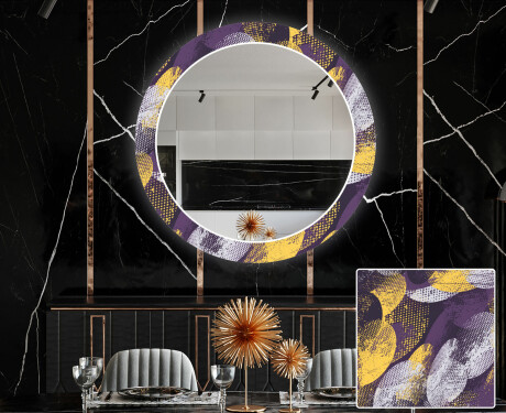 Okrúhle dekoratívne zrkadlo s LED podsvietením do jedálne - Round Stamp #1