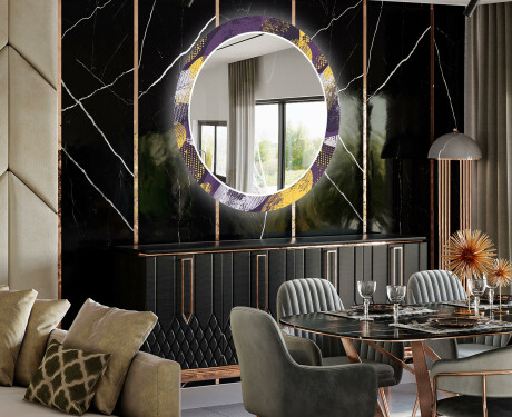 Okrúhle dekoratívne zrkadlo s LED podsvietením do jedálne - Round Stamp #2