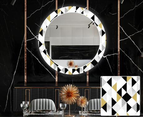 Okrúhle dekoratívne zrkadlo s LED podsvietením do jedálne - Geometric Patterns #1