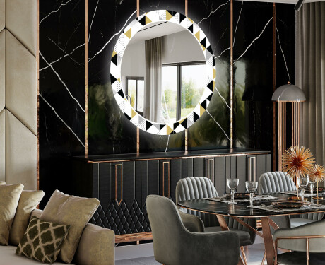 Okrúhle dekoratívne zrkadlo s LED podsvietením do jedálne - Geometric Patterns #2