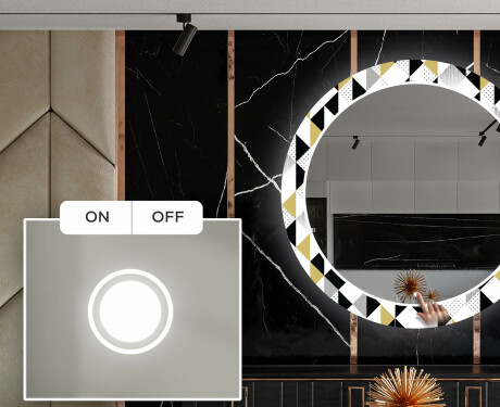 Okrúhle Moderne ozdobné zrkadlo LED do jedáleň - Geometric Patterns #4
