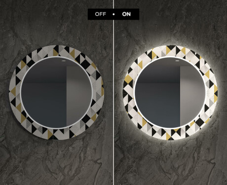 Okrúhle dekoratívne zrkadlo s LED podsvietením do jedálne - Geometric Patterns #7