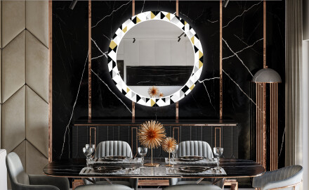 Okrúhle dekoratívne zrkadlo s LED podsvietením do jedálne - Geometric Patterns