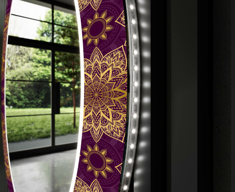 Okrúhle ozdobne podsvietene zrkadlo do obývačky - Gold Mandala #11