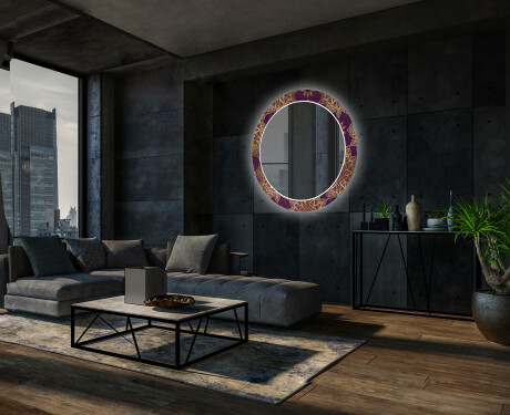 Okrúhle dekoratívne zrkadlo s LED podsvietením do obývacej izby - Gold Mandala #12