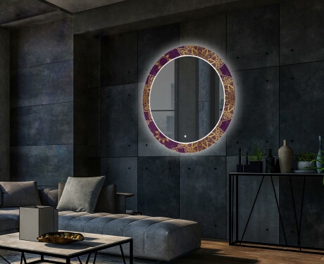 Okrúhle dekoratívne zrkadlo s LED podsvietením do obývacej izby - Gold Mandala #2