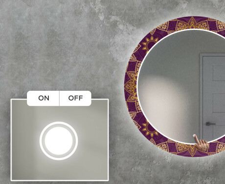 Okrúhle dekoratívne zrkadlo s LED podsvietením do obývacej izby - Gold Mandala #4