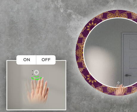 Okrúhle dekoratívne zrkadlo s LED podsvietením do obývacej izby - Gold Mandala #5