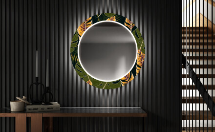 Okrúhle dekoratívne zrkadlo s LED podsvietením do predsiene - Botanical Flowers