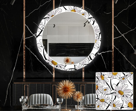 Okrúhle dekoratívne zrkadlo s LED podsvietením do jedálne - Chamomile #1