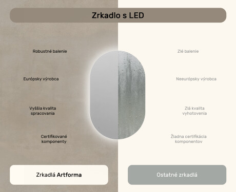 Oválne zrkadla LED do kupelne 50x80cm so studenou farbou LED 7000K, teplou farbou 3000K alebo neutrálnou farbou 4500K #6