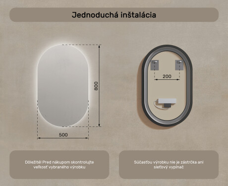 Oválne zrkadla LED do kupelne 50x80cm so studenou farbou LED 7000K, teplou farbou 3000K alebo neutrálnou farbou 4500K #7