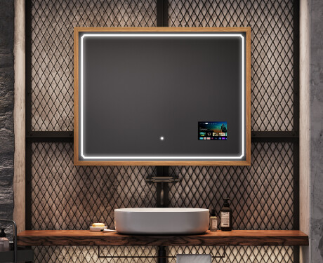 Zrkadlo do kupelne s osvetlenim s drevený rámom - FrameLine L137