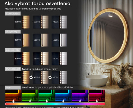 Oválne zrkadlo v dubovom ráme s LED podsvietením #5