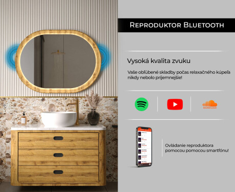 Oválne zrkadlo v dubovom ráme s LED podsvietením #7