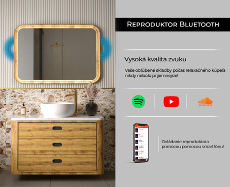 Zaoblené zrkadlo v dubovom ráme s LED podsvietením #7
