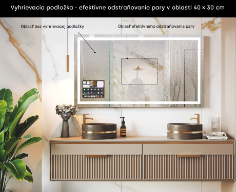 Inteligentné obdĺžnikové LED kúpeľňové zrkadlo s rámom iPad Displine L15 Apple #7