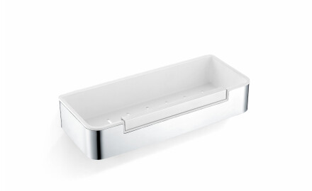 Košík 29x12x5,5 s gumičkou / leštená oceľ / biela plastová vložka