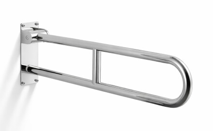 Oporná tyč pre osoby so zdravotným postihnutím, Ø32, oblúková, sklopná, STANDARD – 80 cm / leštená nehrdzavejúca oceľ