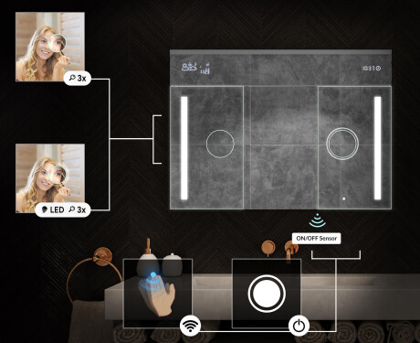 Závesná kúpeľňová skrinka s LED zrkadlom L02 Emily 100 x 72 cm vo farbe Starodávny dub #5