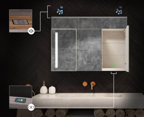 Závesná kúpeľňová skrinka s LED zrkadlom L02 Emily 100 x 72 cm vo farbe Starodávny dub #6