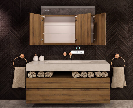 Závesná kúpeľňová skrinka s LED zrkadlom L02 Emily 100 x 72 cm vo farbe Oslo dub #8